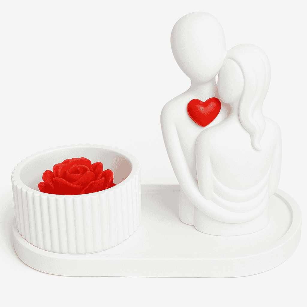 CPL-CDL-WHT COUPLE +REDCANDLE+PLATE