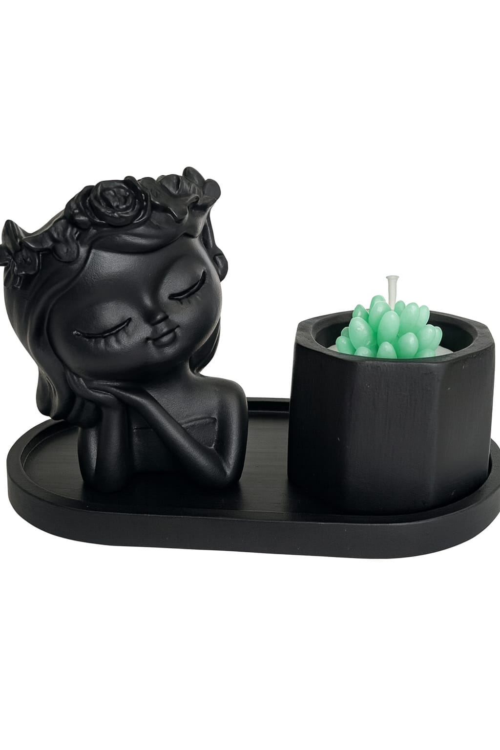 GRL-SUC-BLK FLOWERGIRL+ SUCCULENT +PLATE