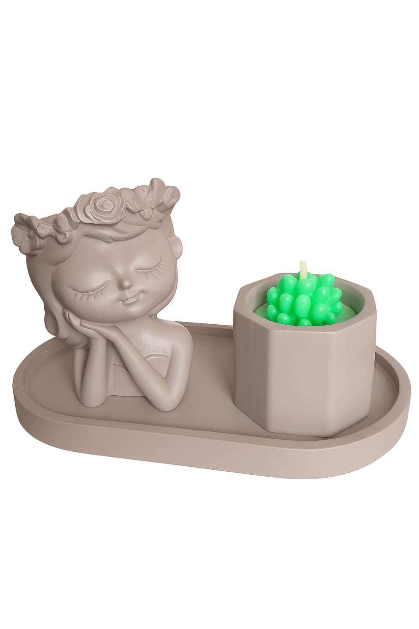 GRL-SUC-BRN FLOWERGIRL+ SUCCULENT +PLATE